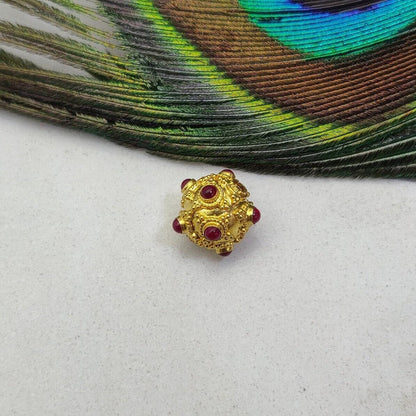 18k Solid Yellow Gold Ruby Vintage Ball Spacer Beads-11 mm - Kanika Creations