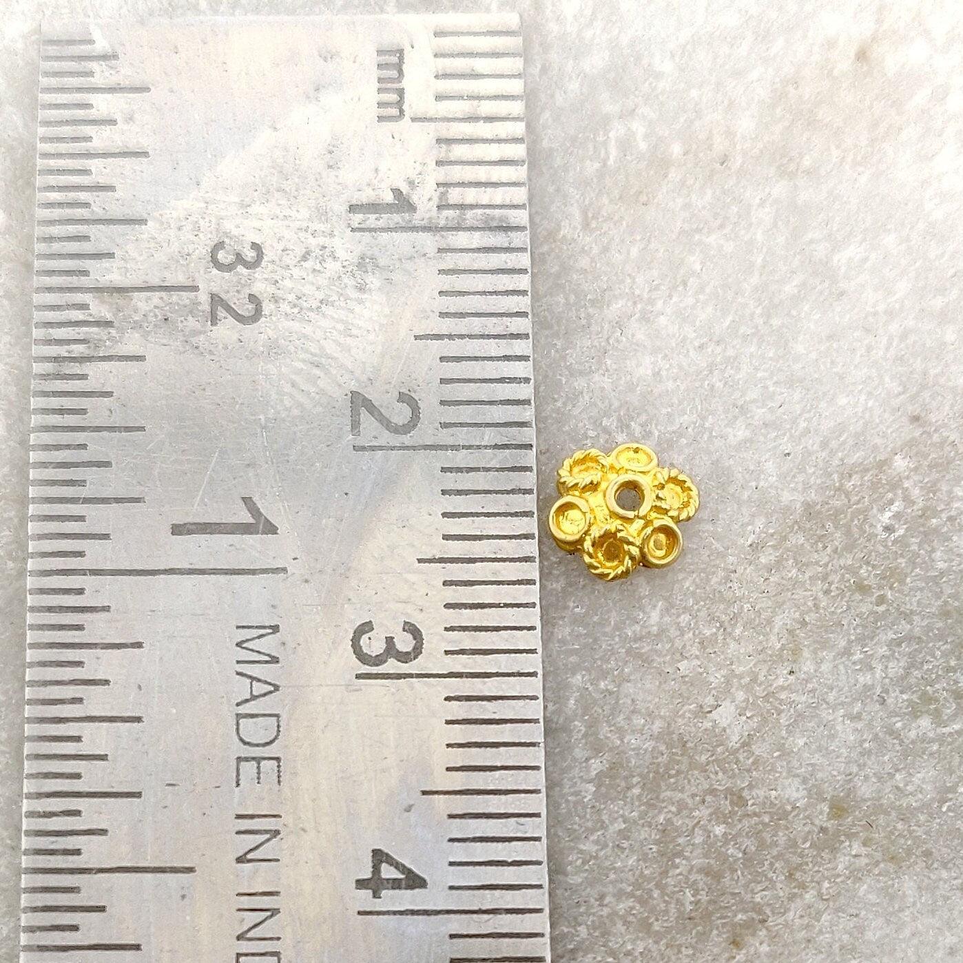 18k Solid Yellow Gold Plain Beads Caps Supplies 6mm - Kanika Creations