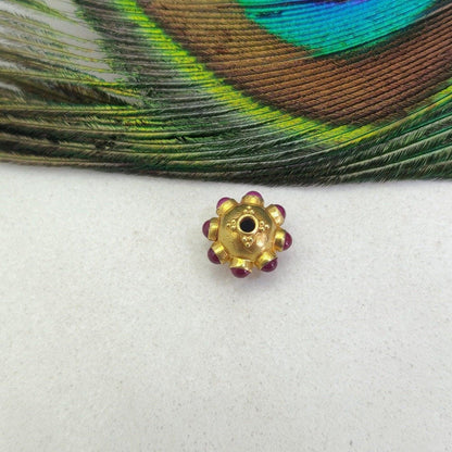 18k Solid Yellow Gold Ruby Round Flower Spacer Beads 8.4mm - Kanika Creations
