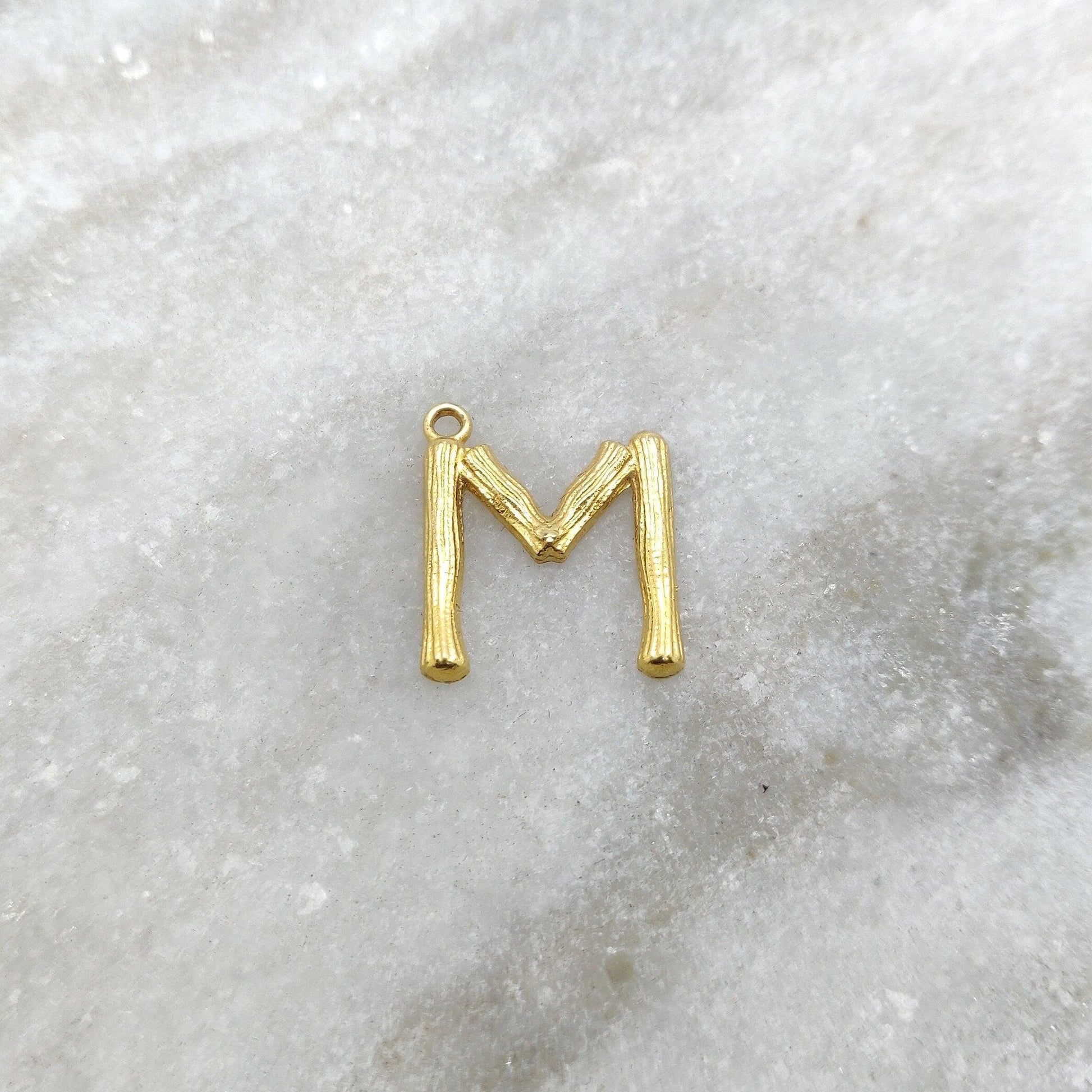 Initial M Letter Gold Pendant in 18K Yellow Gold - Kanika Creations