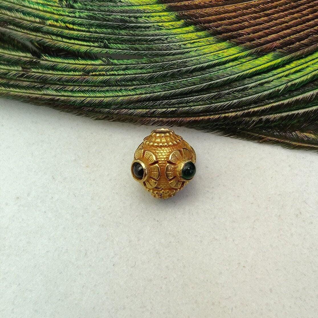 18K Solid Yellow Gold Emerald Ball Spacer Beads 9mm - Kanika Creations