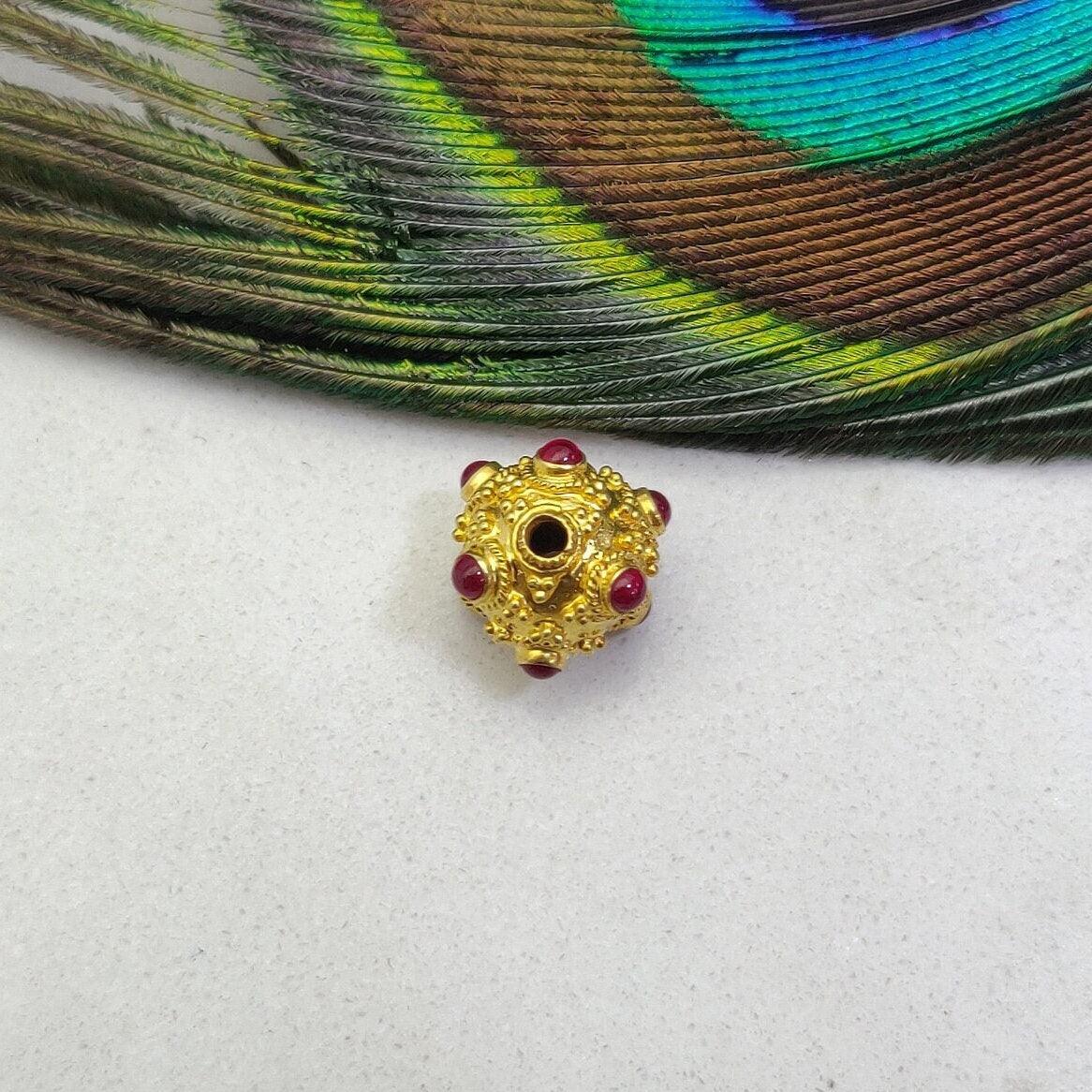 18k Solid Yellow Gold Ruby Vintage Ball Spacer Beads-11 mm - Kanika Creations