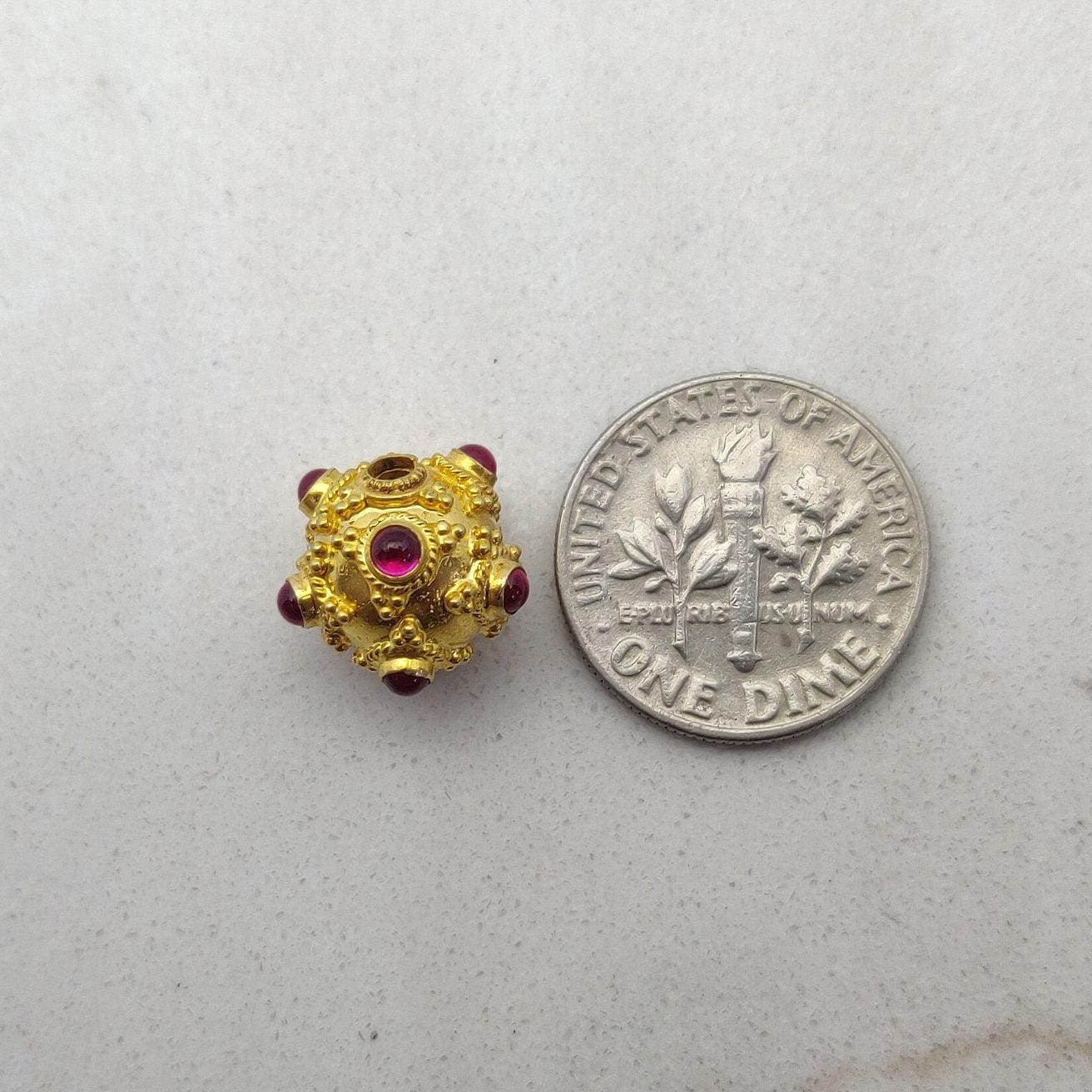 18k Solid Yellow Gold Ruby Vintage Ball Spacer Beads-11 mm - Kanika Creations