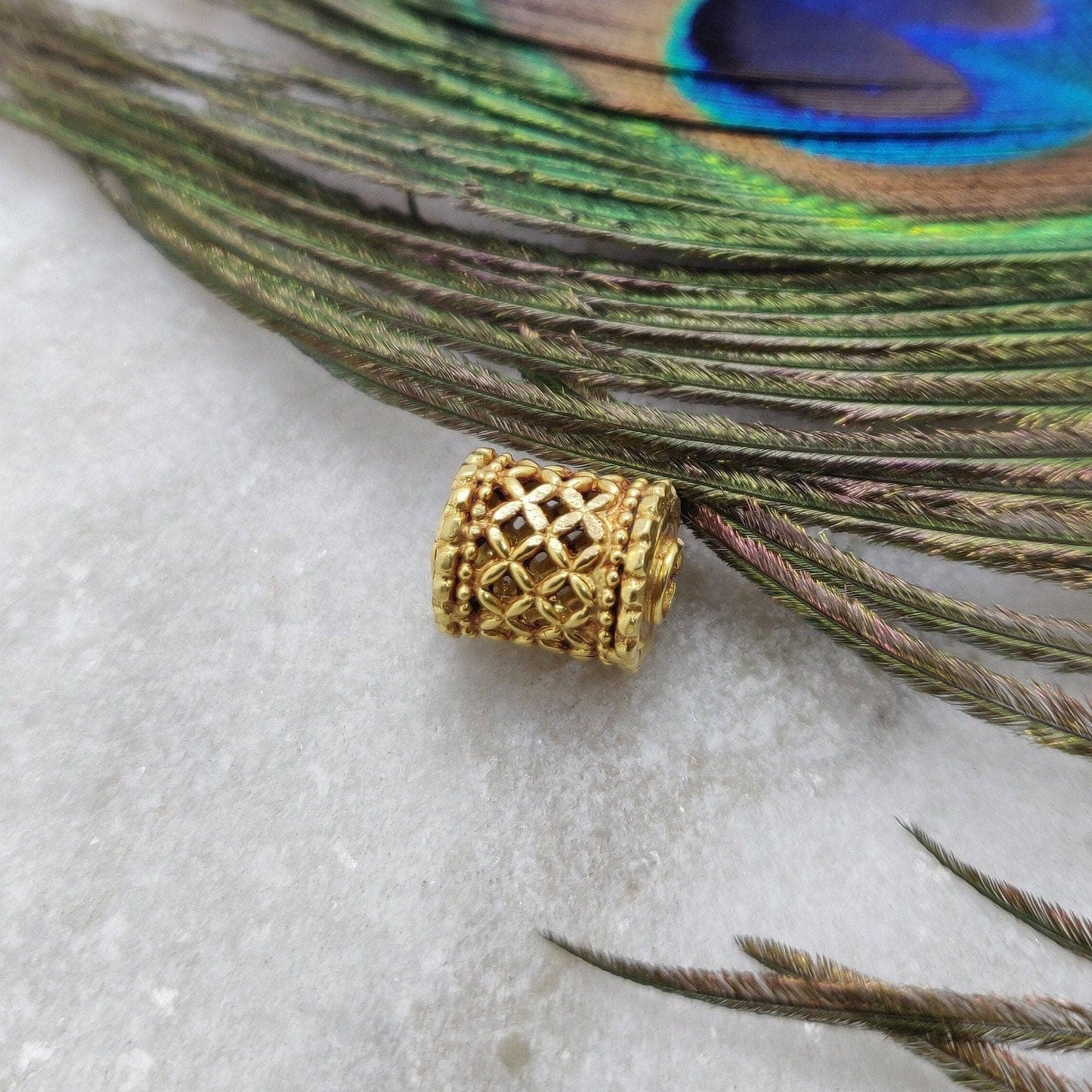 18k Yellow Gold Mesh Drum Spacer Beads Findings - Kanika Creations