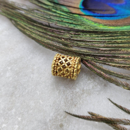 18k Yellow Gold Mesh Drum Spacer Beads Findings - Kanika Creations