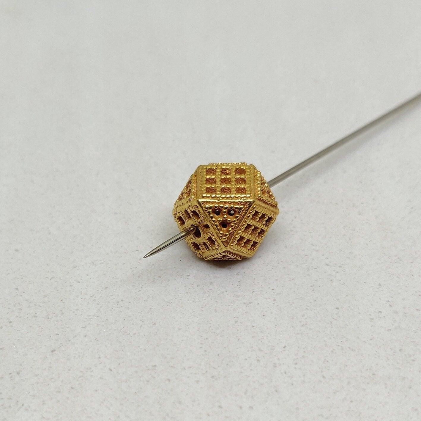 18k Yellow Gold Unique Textured Design Spacer Beads 9mm - Kanika Creations