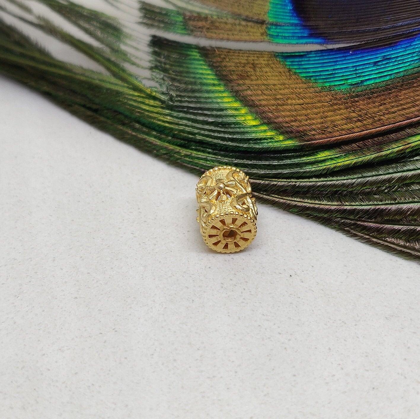 18k Yellow Gold Carved Tube Spacer Bead Finding 10mm - Kanika Creations