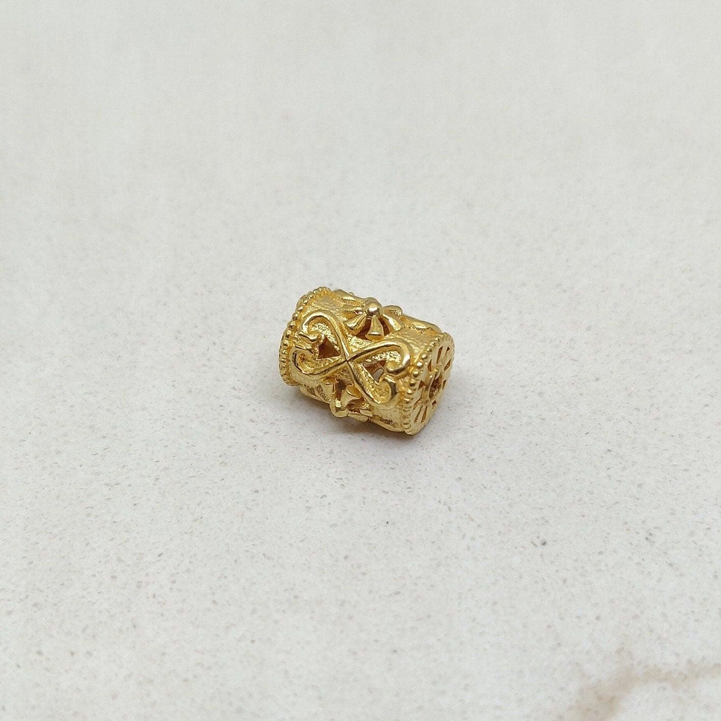 18k Yellow Gold Carved Tube Spacer Bead Finding 10mm - Kanika Creations