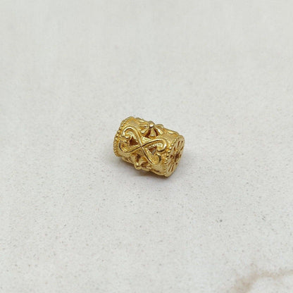 18k Yellow Gold Carved Tube Spacer Bead Finding 10mm - Kanika Creations