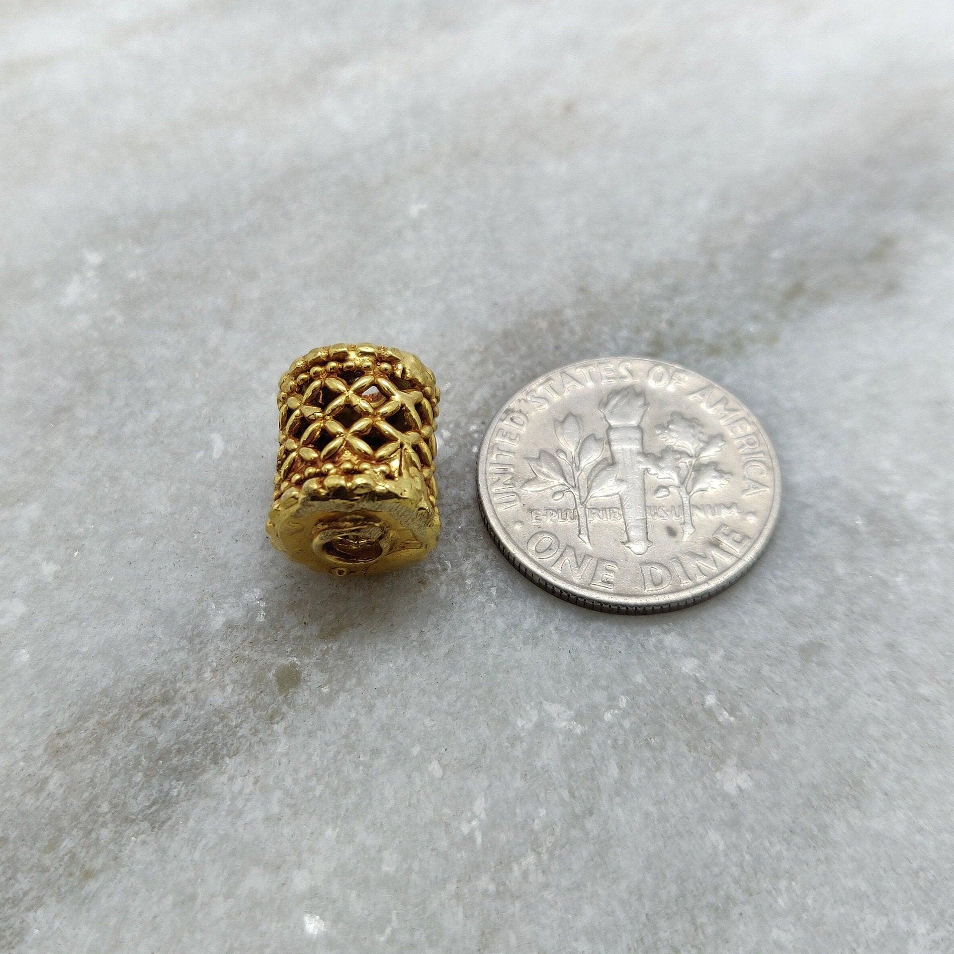18k Yellow Gold Mesh Drum Spacer Beads Findings - Kanika Creations
