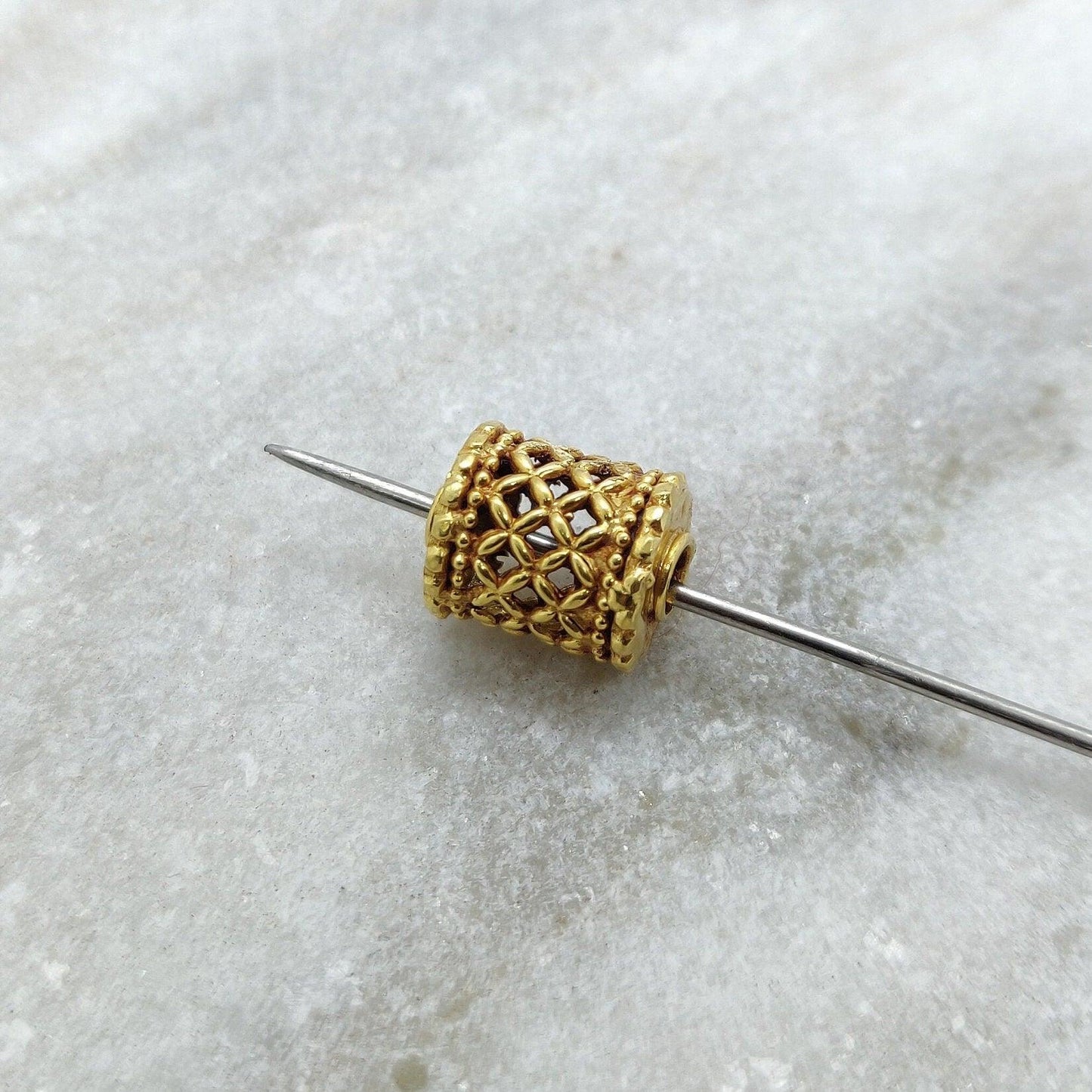 18k Yellow Gold Mesh Drum Spacer Beads Findings - Kanika Creations