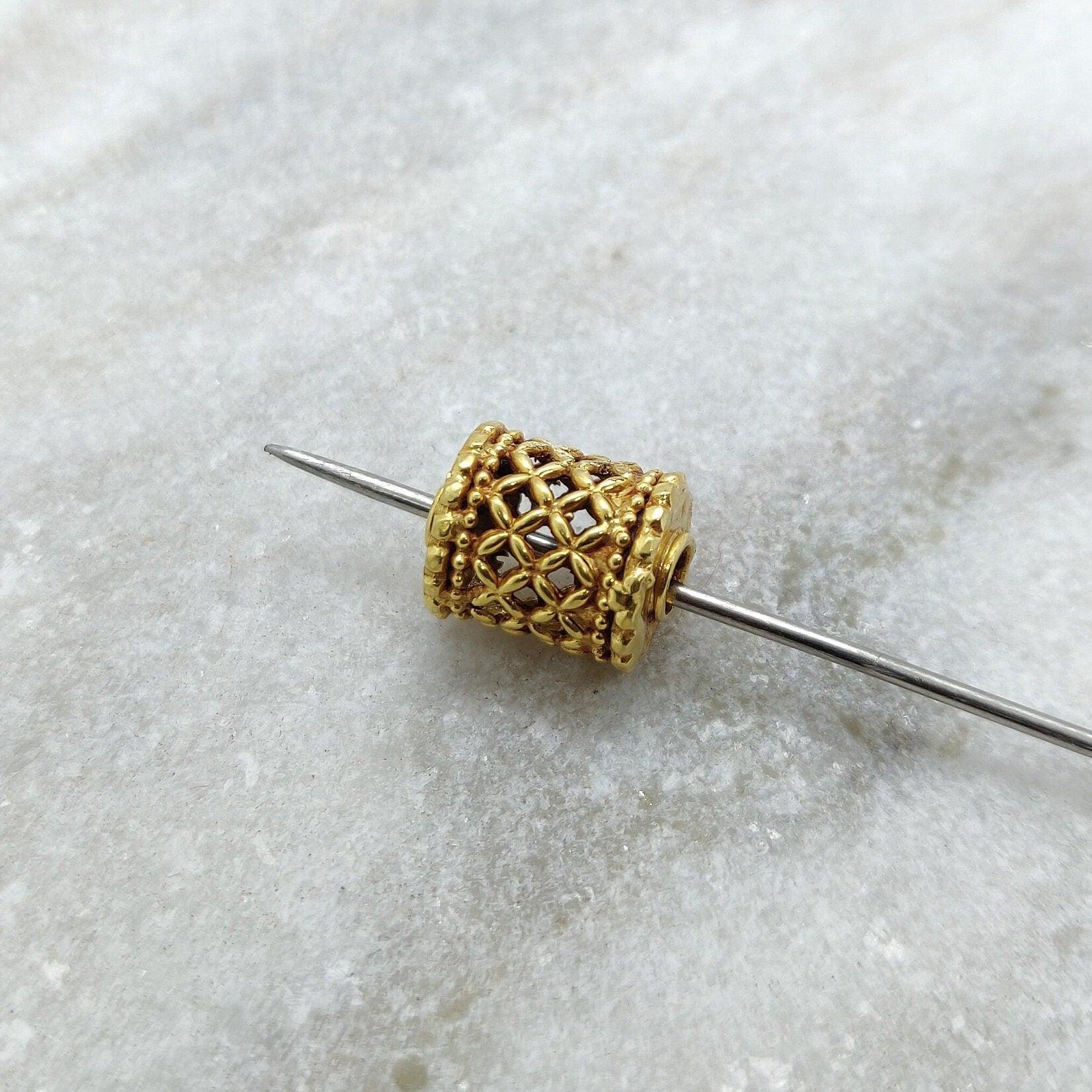 18k Yellow Gold Mesh Drum Spacer Beads Findings - Kanika Creations