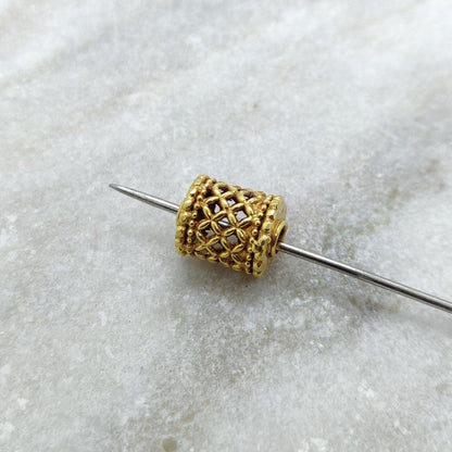18k Yellow Gold Mesh Drum Spacer Beads Findings - Kanika Creations