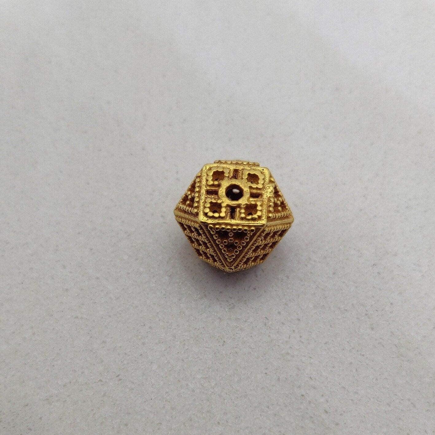 18k Yellow Gold Unique Textured Design Spacer Beads 9mm - Kanika Creations