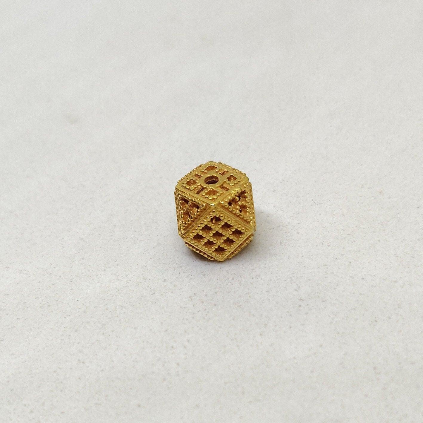 18k Yellow Gold Unique Textured Design Spacer Beads 9mm - Kanika Creations