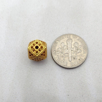 18k Yellow Gold Unique Textured Design Spacer Beads 9mm - Kanika Creations
