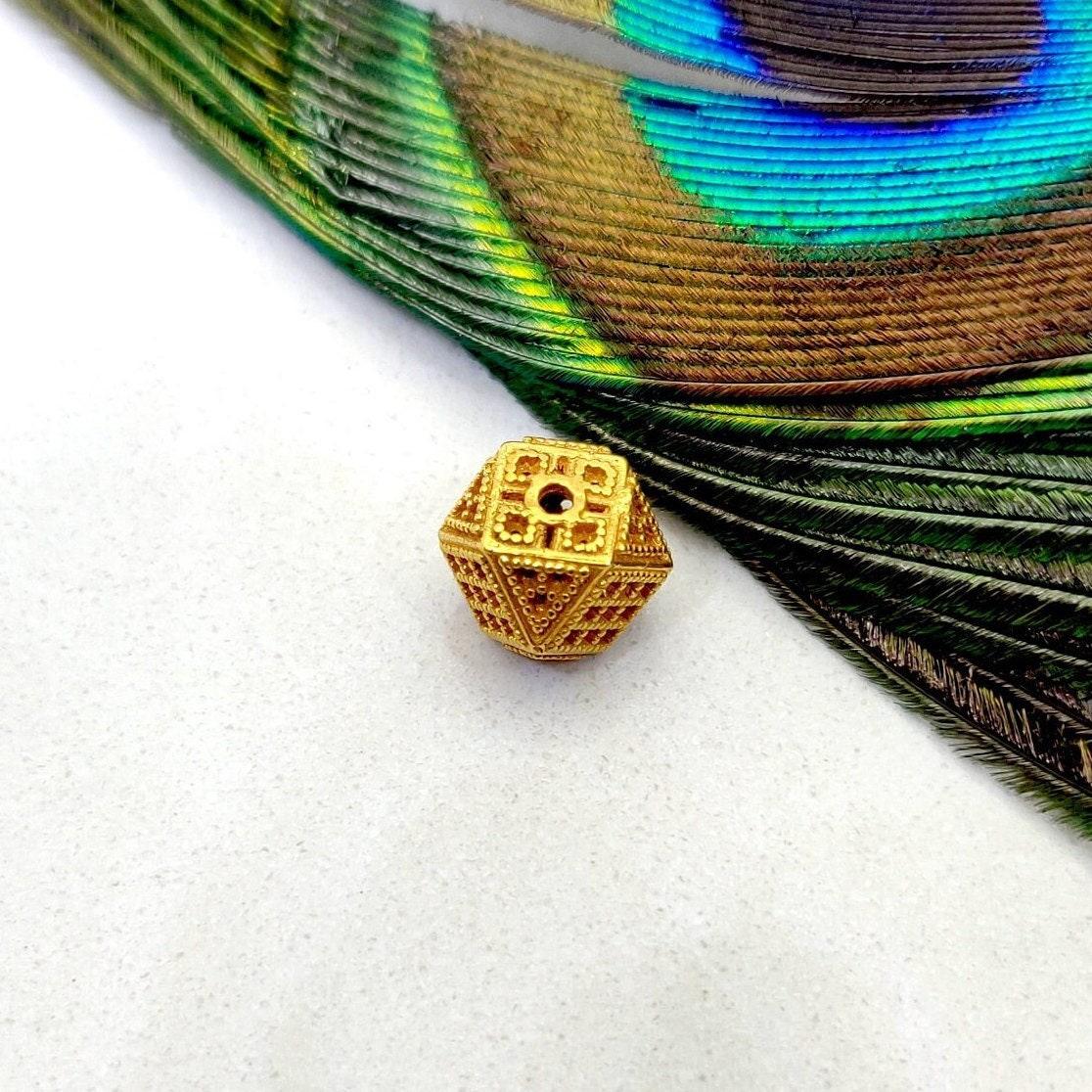 18k Yellow Gold Unique Textured Design Spacer Beads 9mm - Kanika Creations