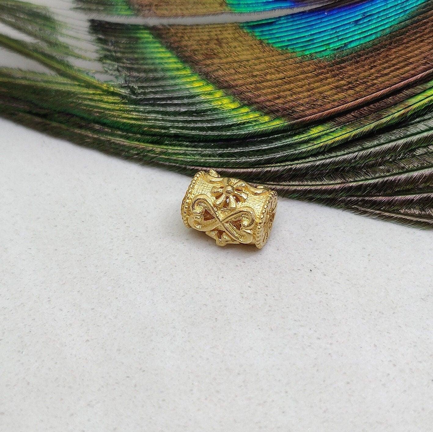 18k Yellow Gold Carved Tube Spacer Bead Finding 10mm - Kanika Creations