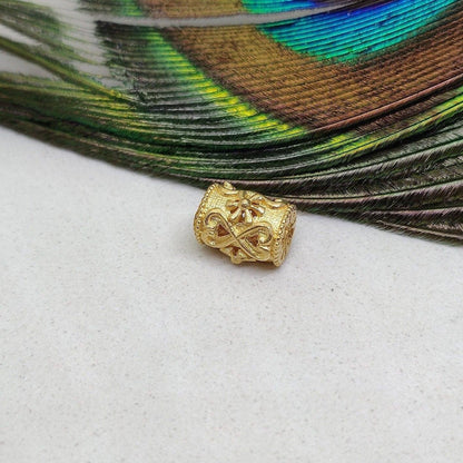 18k Yellow Gold Carved Tube Spacer Bead Finding 10mm - Kanika Creations