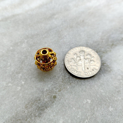 18k Solid Yellow Gold Fancy Lantern Spacer Beads 10x13mm - Kanika Creations