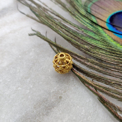 18k Solid Yellow Gold Fancy Lantern Spacer Beads 10x13mm - Kanika Creations