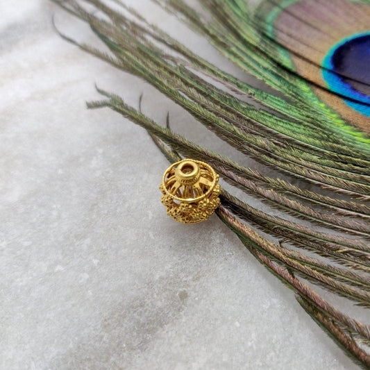 18k Solid Yellow Gold Fancy Lantern Spacer Beads 10x13mm - Kanika Creations