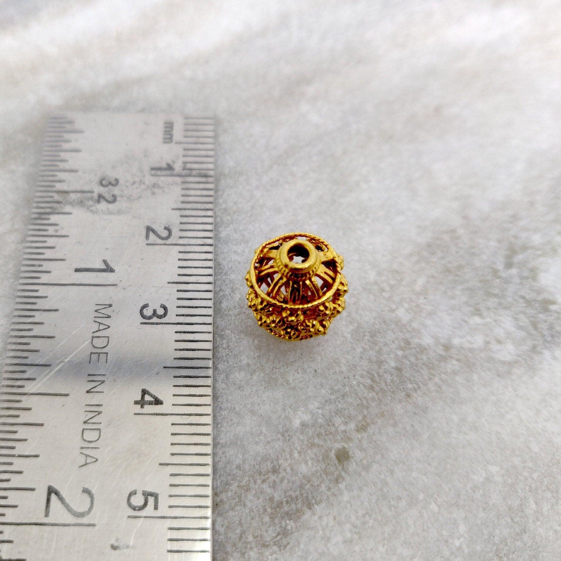18k Solid Yellow Gold Fancy Lantern Spacer Beads 10x13mm - Kanika Creations
