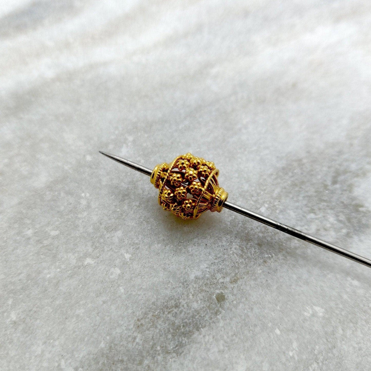 18k Solid Yellow Gold Fancy Lantern Spacer Beads 10x13mm - Kanika Creations