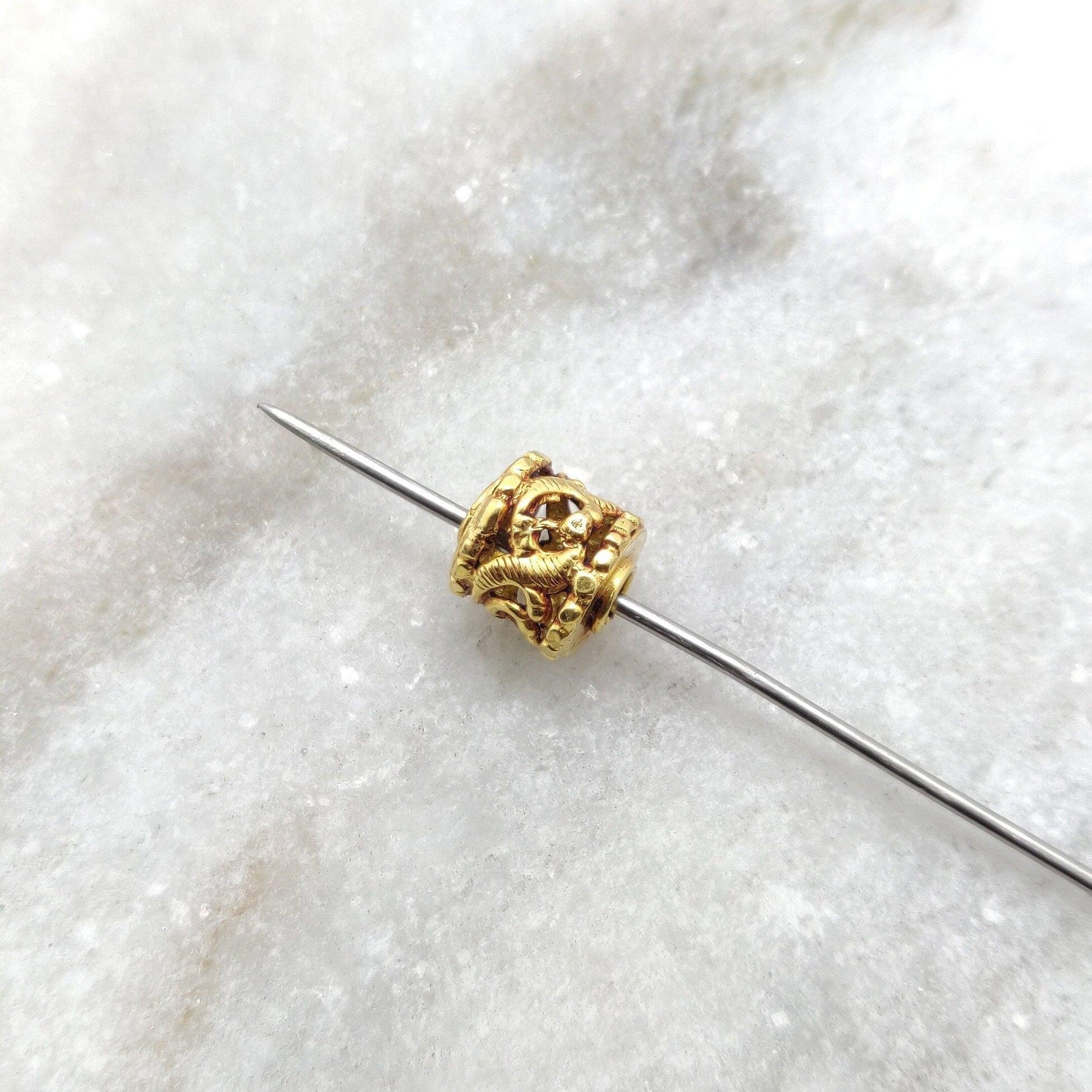 18k Solid Yellow Gold Antique Tube Spacer Beads 8x9mm - Kanika Creations