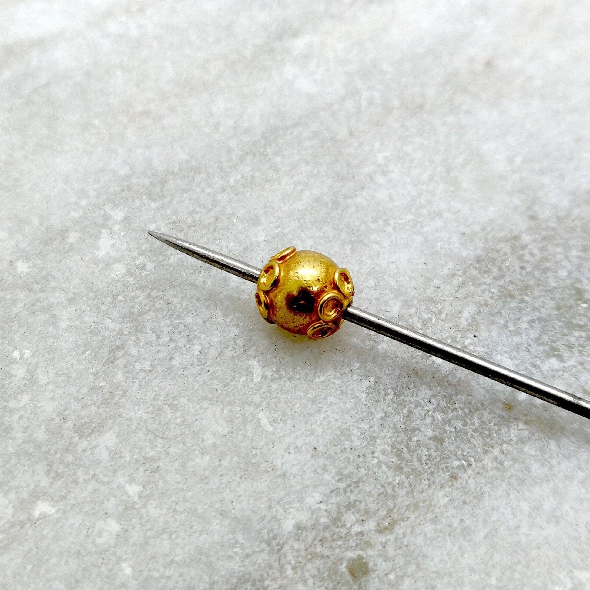 18k Solid Yellow Gold Antique Spacer Beads 6x7mm - Kanika Creations