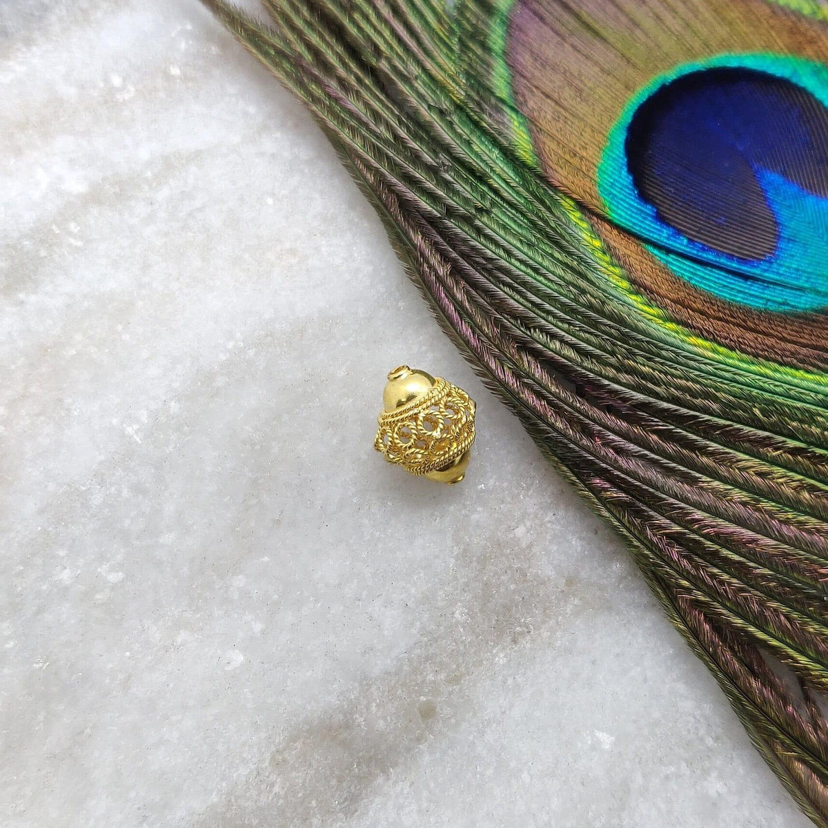 18k Solid Yellow Gold Lantern Spacer Beads 11mm - Kanika Creations