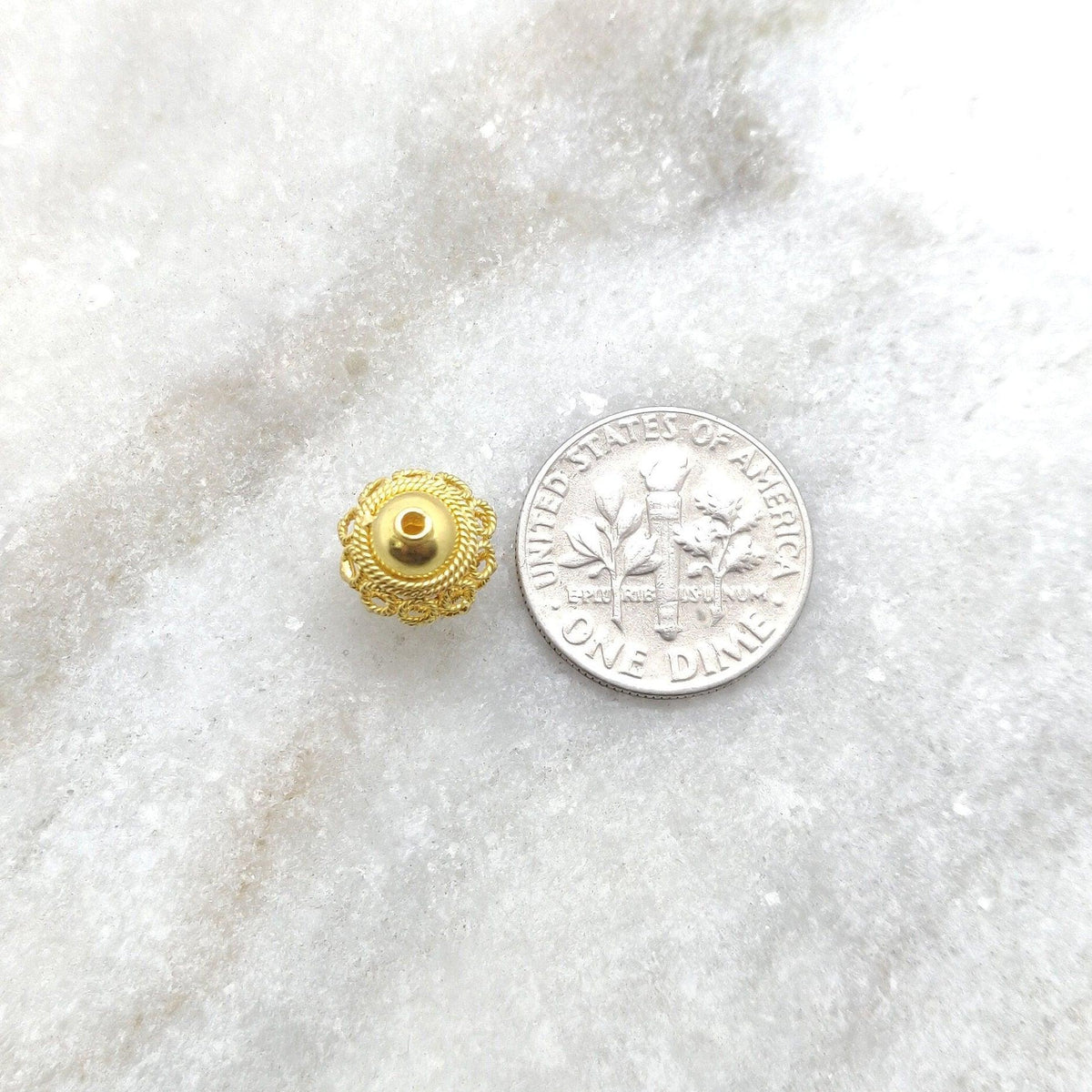 18k Solid Yellow Gold Lantern Spacer Beads 11mm - Kanika Creations