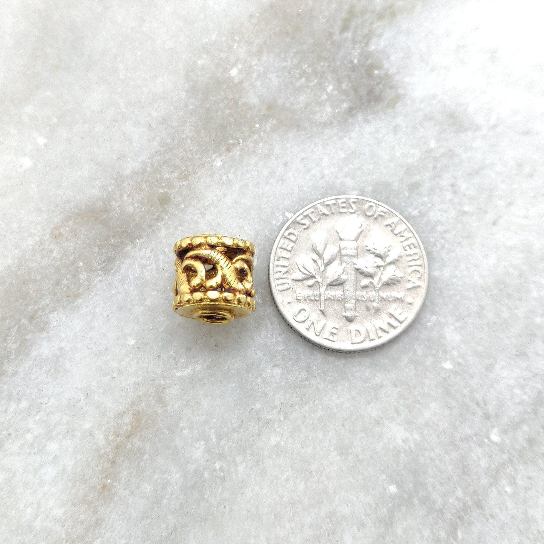 18k Solid Yellow Gold Antique Tube Spacer Beads 8x9mm - Kanika Creations