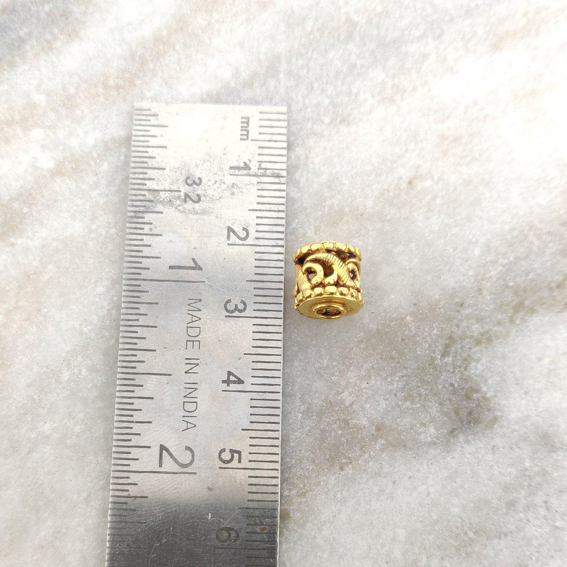 18k Solid Yellow Gold Antique Tube Spacer Beads 8x9mm - Kanika Creations