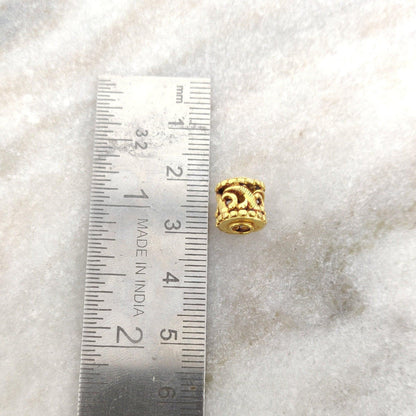 18k Solid Yellow Gold Antique Tube Spacer Beads 8x9mm - Kanika Creations