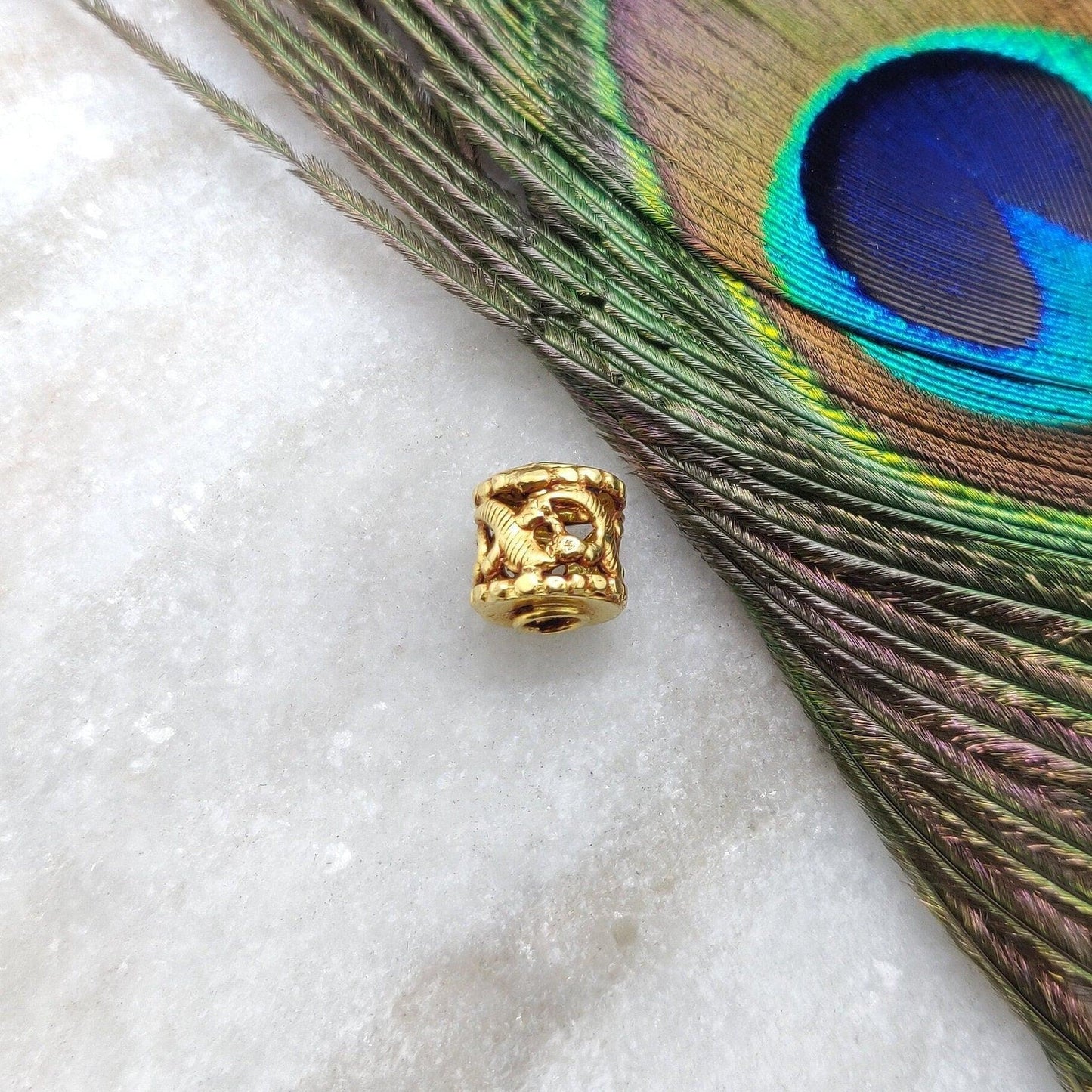 18k Solid Yellow Gold Antique Tube Spacer Beads 8x9mm - Kanika Creations