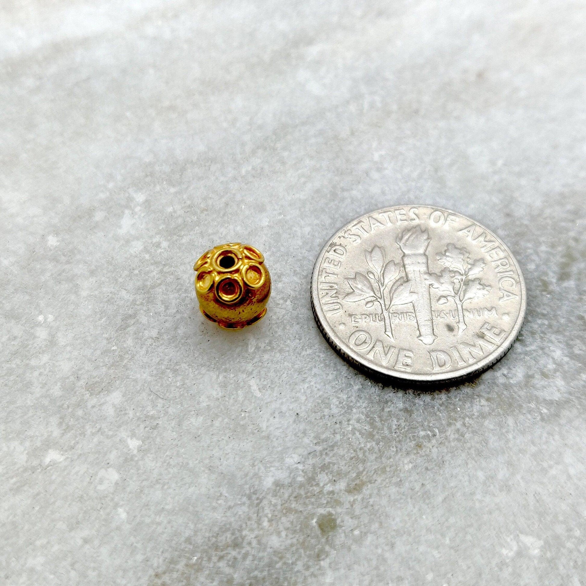 18k Solid Yellow Gold Antique Spacer Beads 6x7mm - Kanika Creations