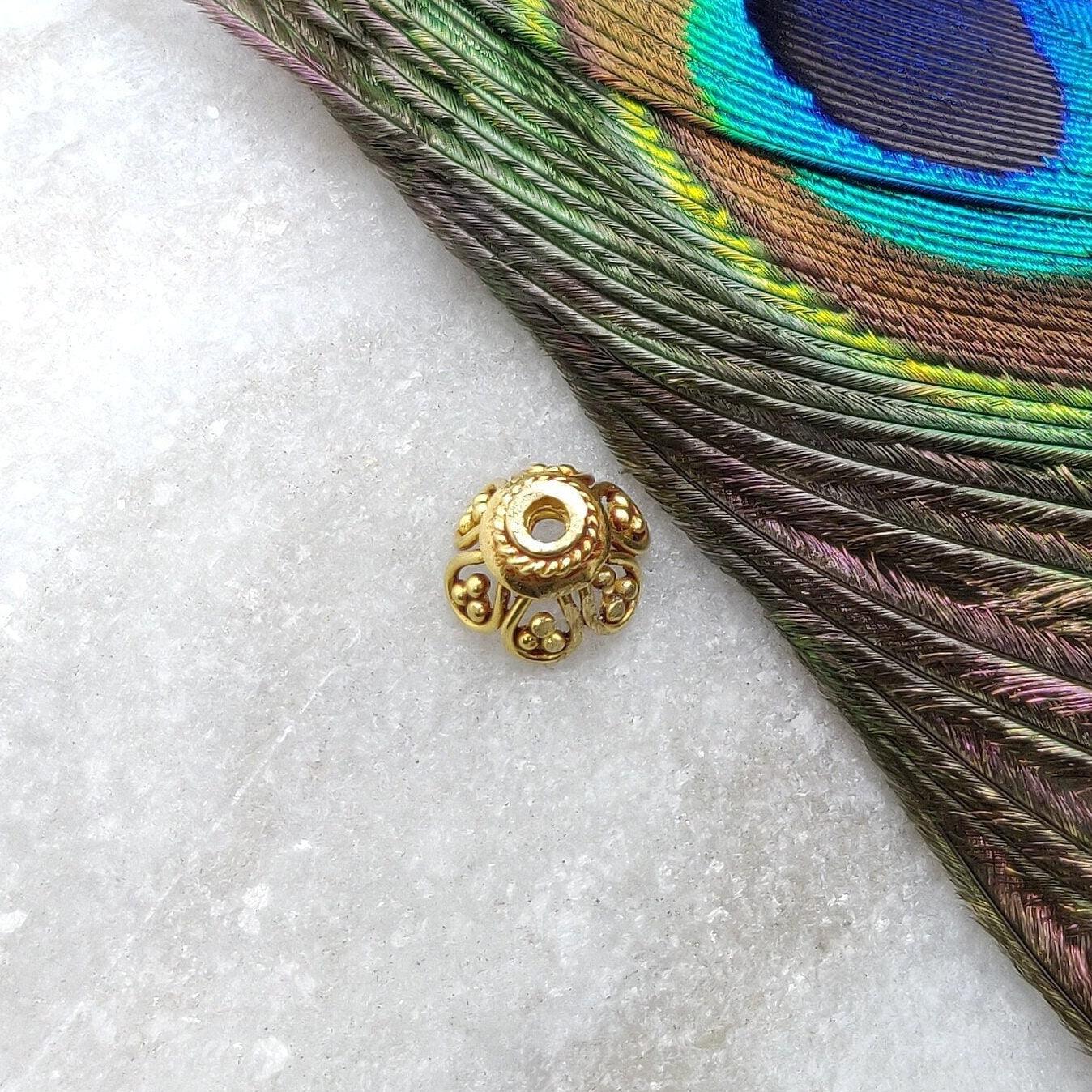 18k Yellow Gold Beads Cap Finding DIY Craft - Kanika Creations