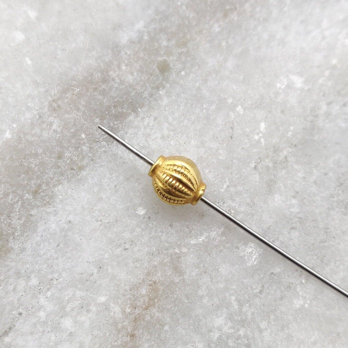18k Solid Yellow Gold Small Oval Spacer Beads - Kanika Creations