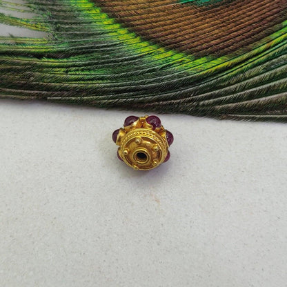 18k Solid Yellow Gold Ruby Round Spacer Beads 9mm - Kanika Creations