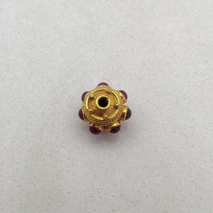 18k Solid Yellow Gold Ruby Round Spacer Beads 9mm - Kanika Creations