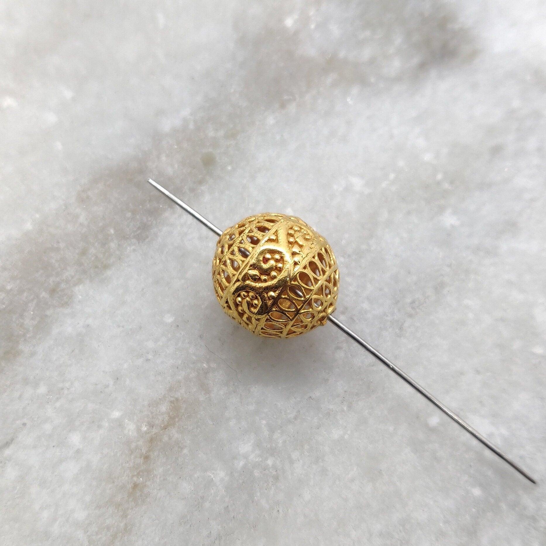 18k Yellow Gold Round Ball Spacer Beads Findings 12mm - Kanika Creations