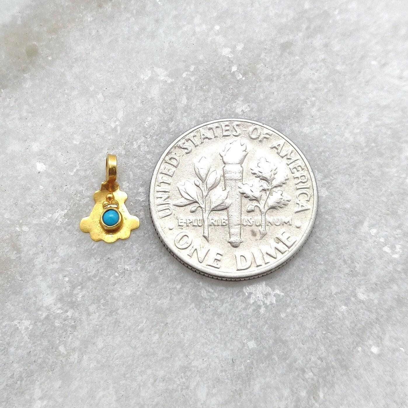 18k Yellow Gold Fancy Turquoise Charm Jewelry 9mm - Kanika Creations