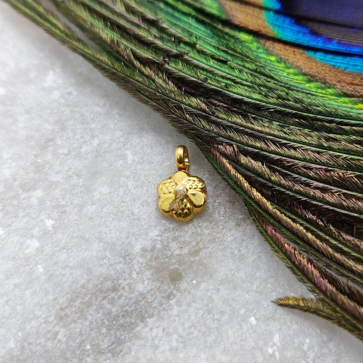 18k Yellow Gold Dainty Flower Charms Pendent 6mm - Kanika Creations