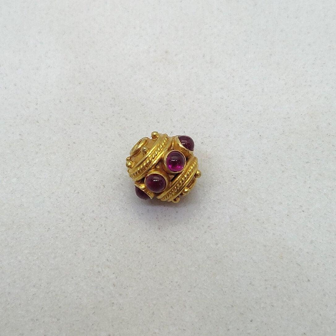 18k Solid Yellow Gold Ruby Round Spacer Beads 9mm - Kanika Creations