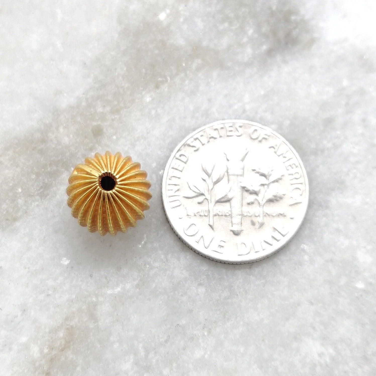 18k Solid Yellow Gold Corrugated Spacer Beads 10mm - Kanika Creations