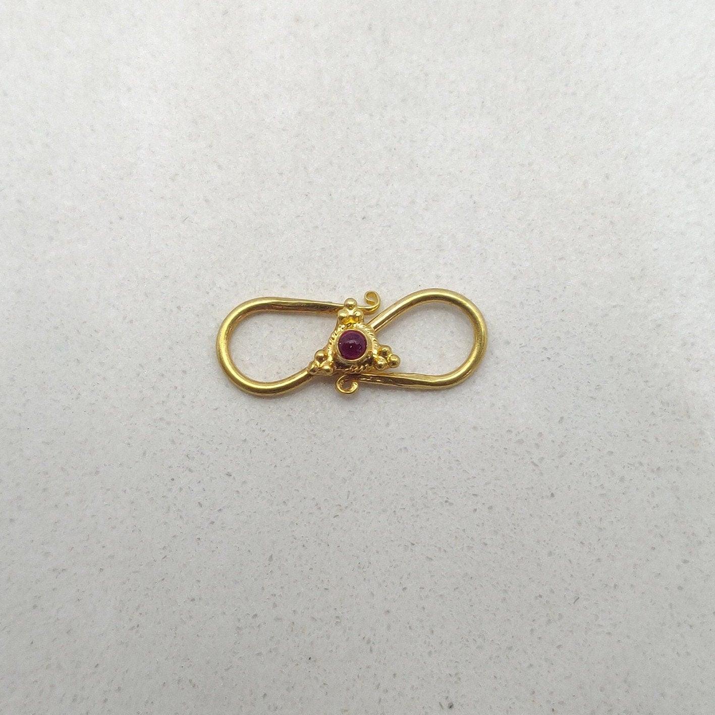 18K Yellow Gold Stone Studded S Clasp Lock Findings 18mm - Kanika Creations