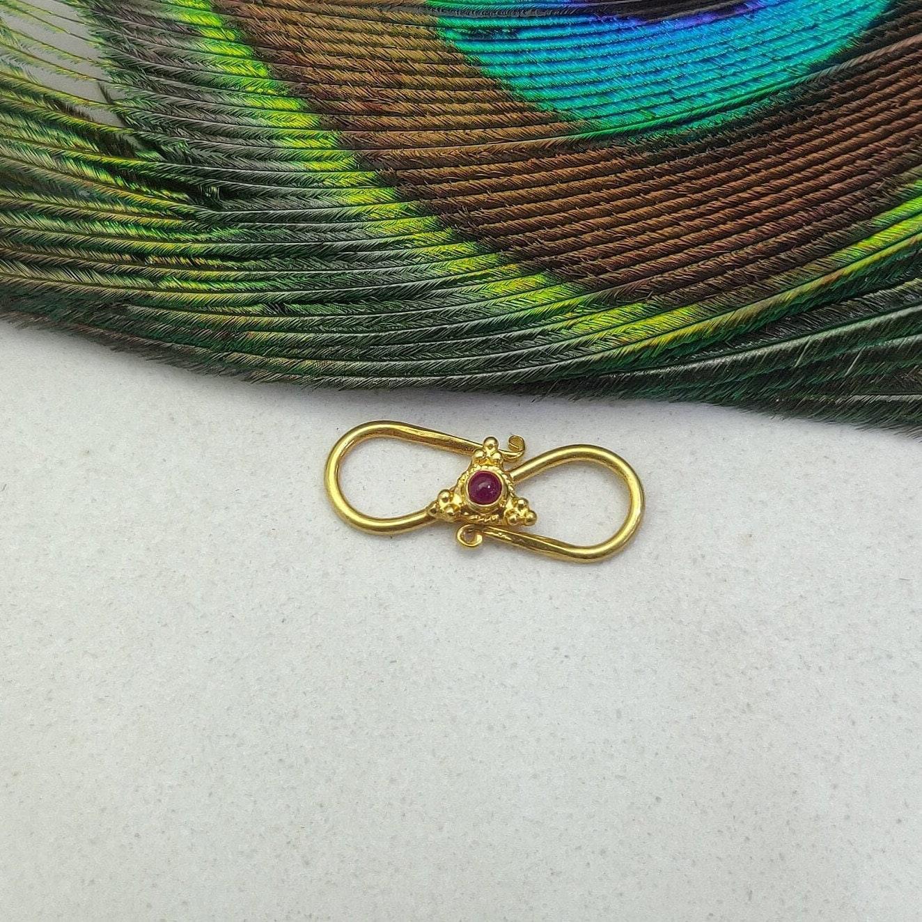 18K Yellow Gold Stone Studded S Clasp Lock Findings 18mm - Kanika Creations