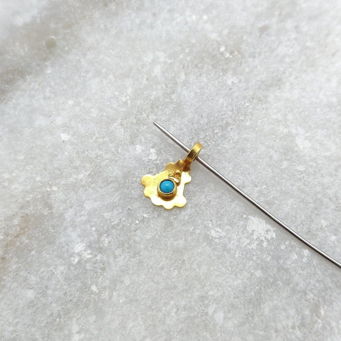 18k Yellow Gold Fancy Turquoise Charm Jewelry 9mm - Kanika Creations