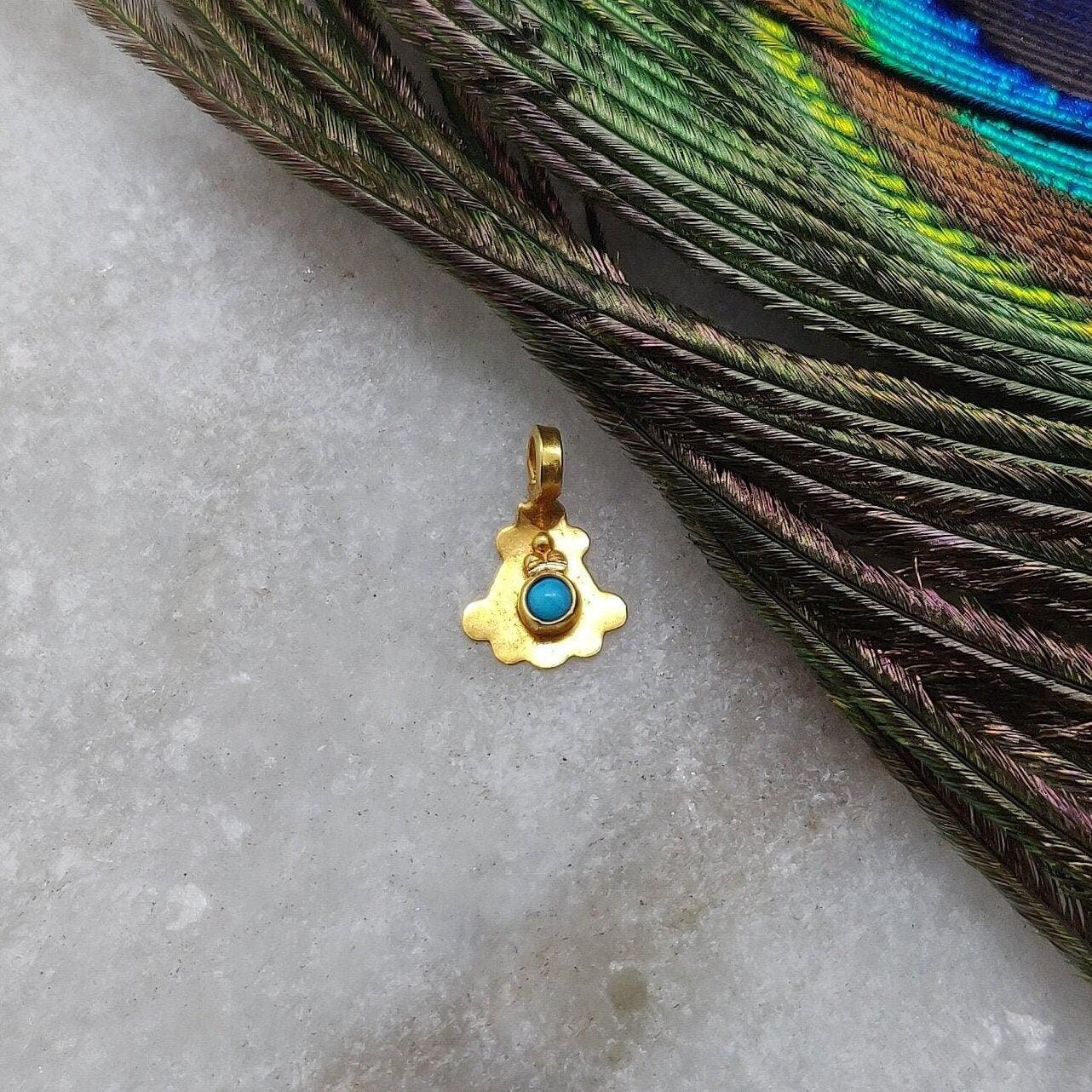18k Yellow Gold Fancy Turquoise Charm Jewelry 9mm - Kanika Creations